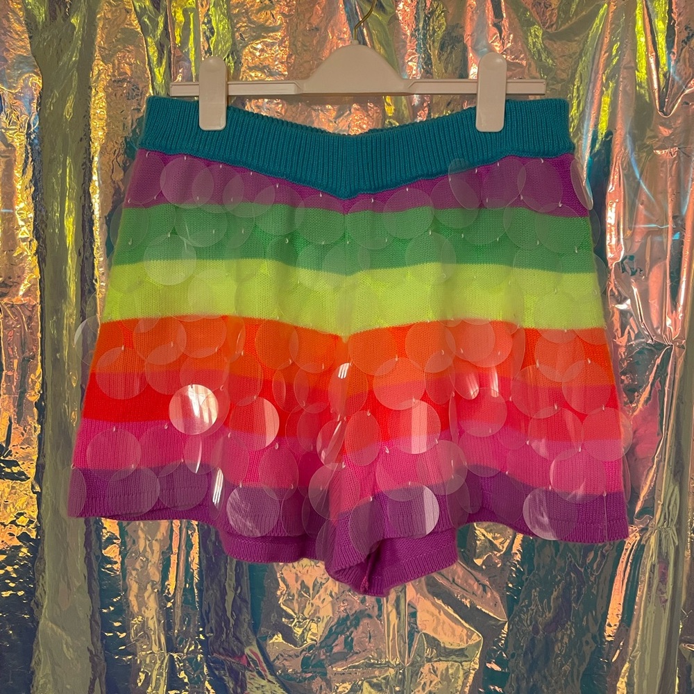 QOS Neon Striped Disc Shorts